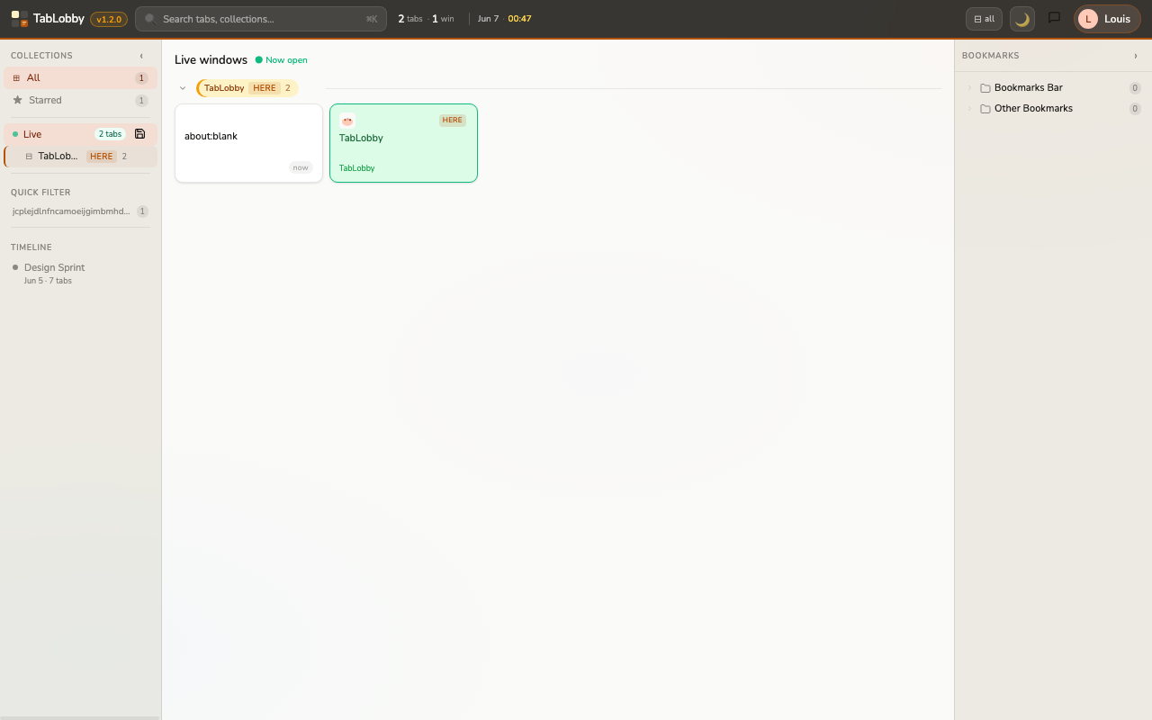 TabLobby live windows view — light mode